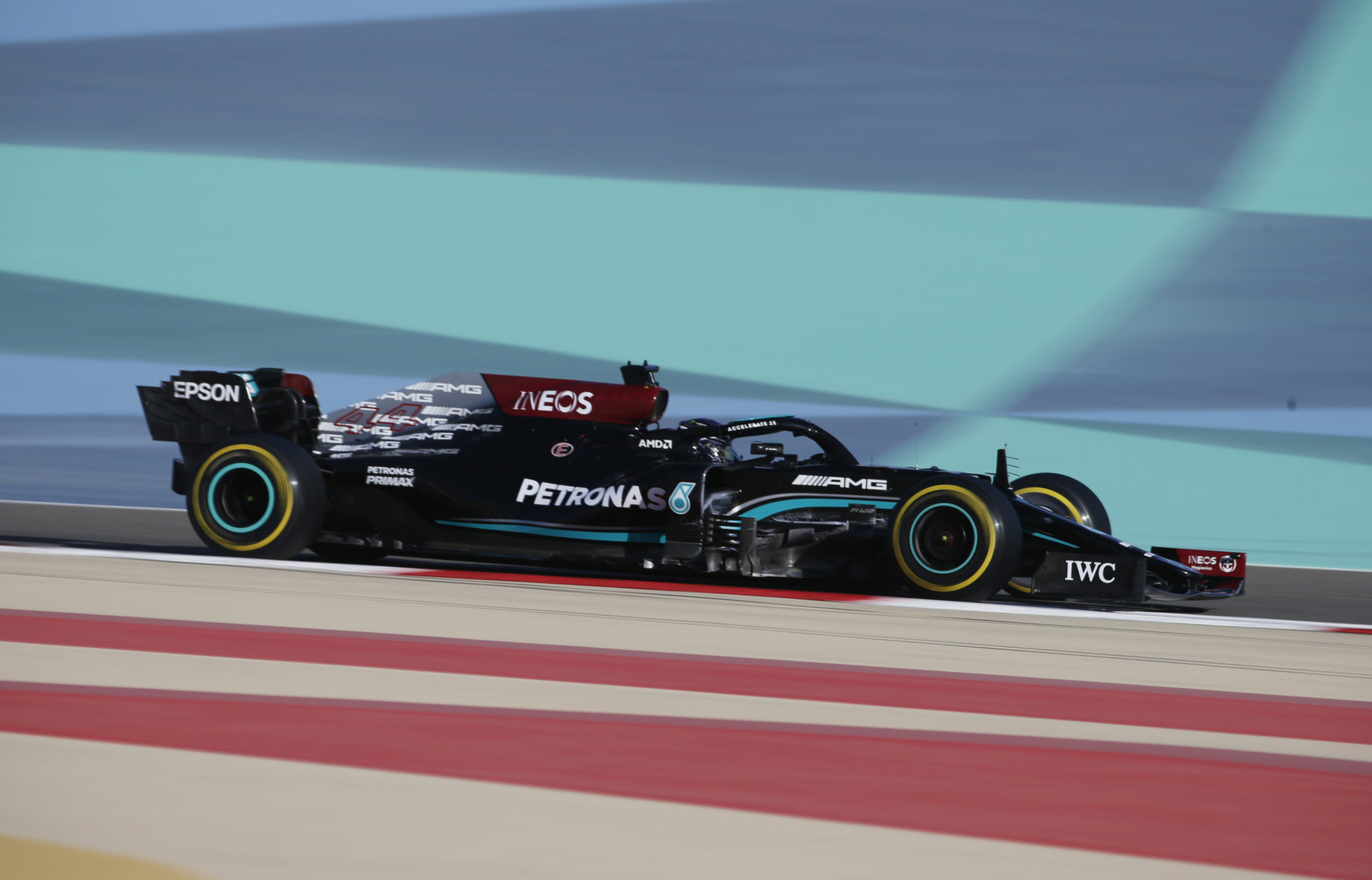 Lewis Hamilton during preseason testing for Mercedes at the Bahrain International Circuit