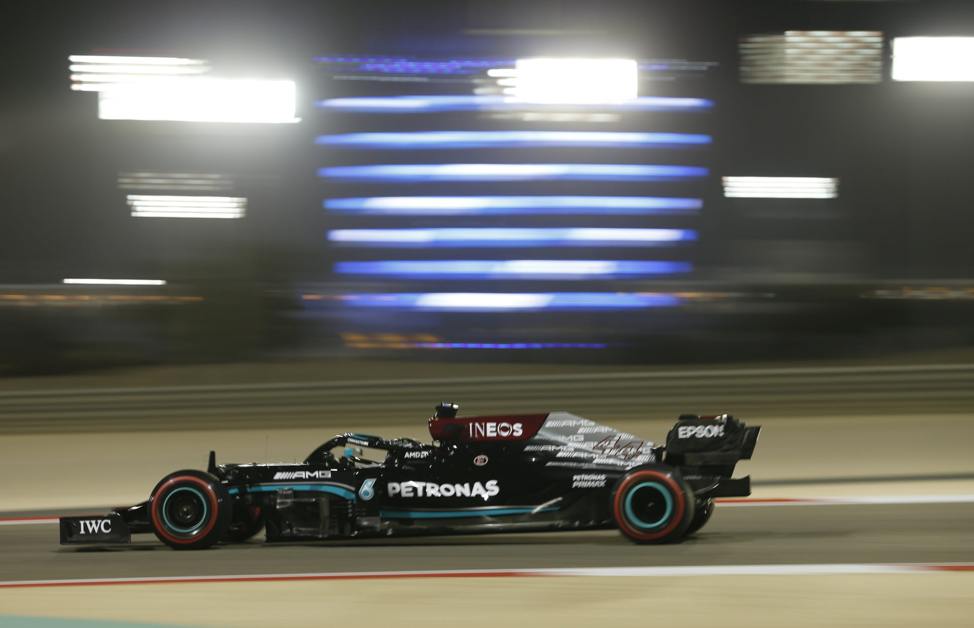 Lewis Hamilton driving the Mercedes in Bahrain