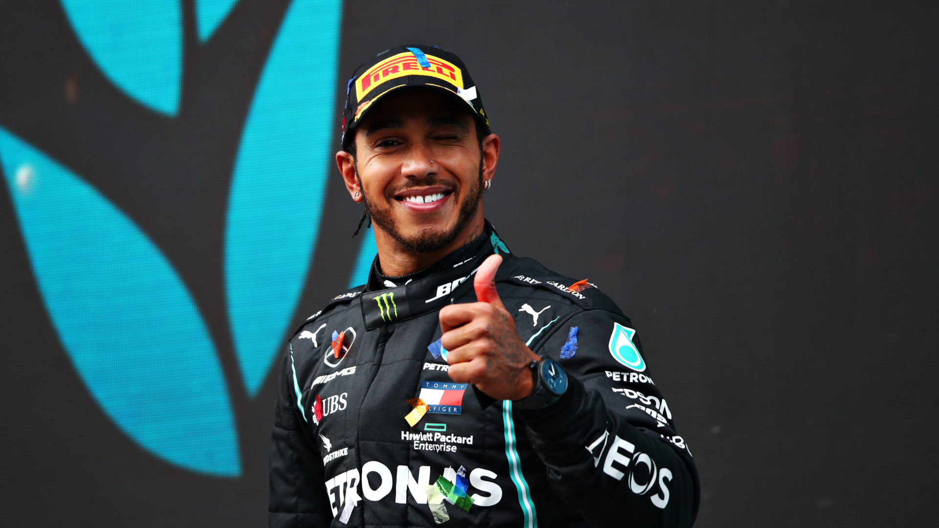Lewis Hamilton celebrates winning his 7th F1 world title