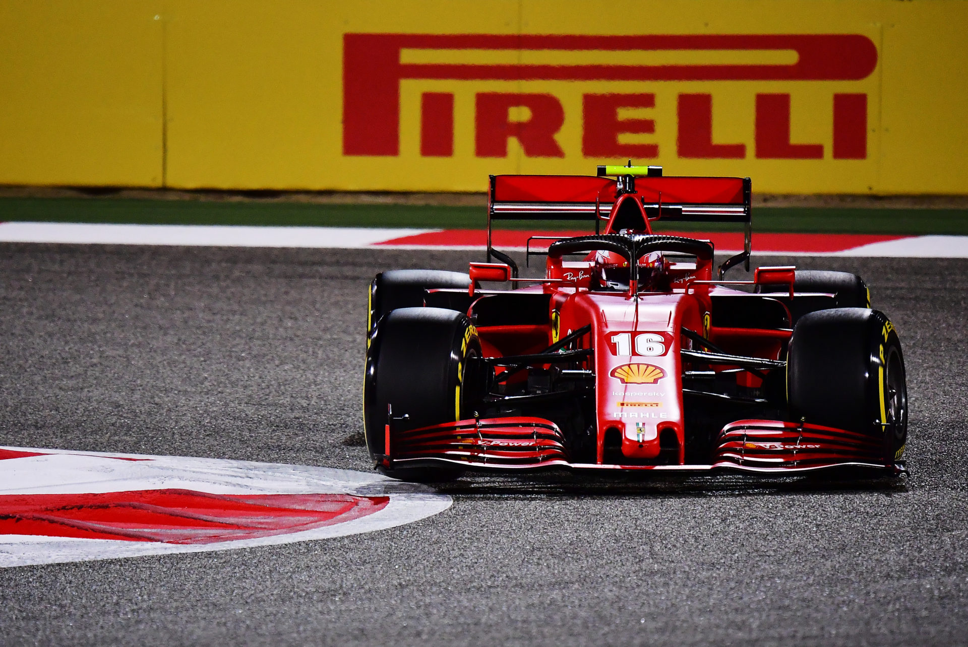 Leclerc driving for Ferrari in the Sakhir GP