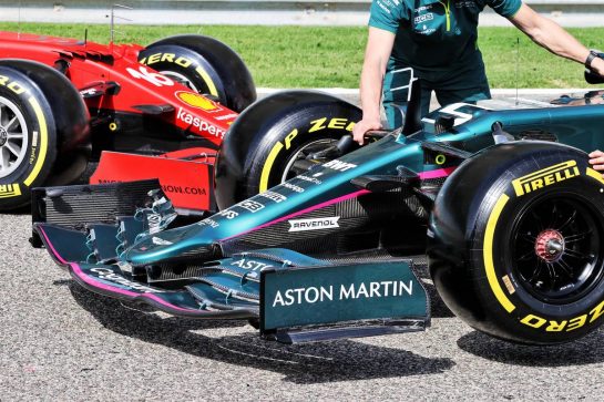 Aston Martin F1 Team AMR21 front wing detail.
12.03.2021. Formula 1 Testing, Sakhir, Bahrain, Day One.
- www.xpbimages.com, EMail: requests@xpbimages.com &copy; Copyright: Moy / XPB Images