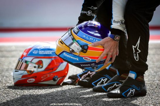 Fernando Alonso (ESP), Alpine F1 Team and Esteban Ocon (FRA), Alpine F1 Team 
12.03.2021. Formula 1 Testing, Sakhir, Bahrain, Day One.
- www.xpbimages.com, EMail: requests@xpbimages.com &copy; Copyright: Charniaux / XPB Images