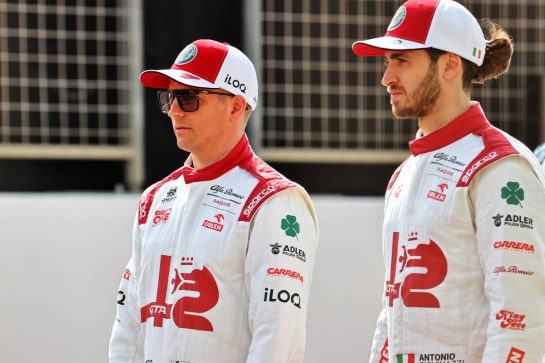 (L to R): Kimi Raikkonen (FIN) Alfa Romeo Racing and Antonio Giovinazzi (ITA) Alfa Romeo Racing.
12.03.2021. Formula 1 Testing, Sakhir, Bahrain, Day One.
- www.xpbimages.com, EMail: requests@xpbimages.com &copy; Copyright: Batchelor / XPB Images