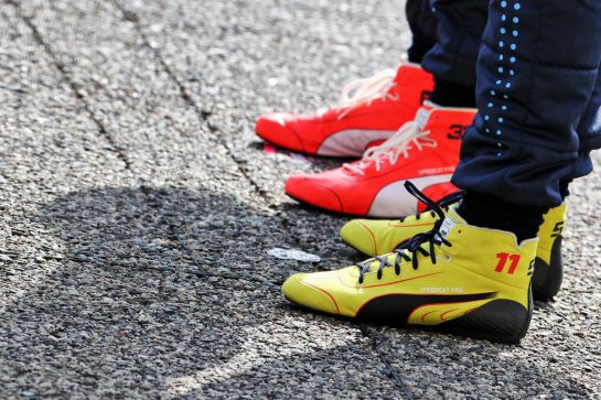 Racing boots of Sergio Perez (MEX) Red Bull Racing and Max Verstappen (NLD) Red Bull Racing.
12.03.2021. Formula 1 Testing, Sakhir, Bahrain, Day One.
- www.xpbimages.com, EMail: requests@xpbimages.com &copy; Copyright: Batchelor / XPB Images