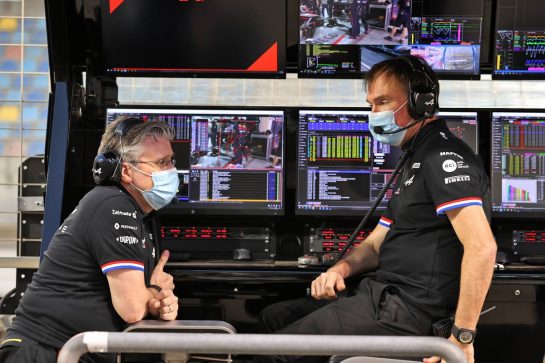 (L to R): Pat Fry (GBR) Alpine F1 Team Technical Director (Chassis) with Alan Permane (GBR) Alpine F1 Team Trackside Operations Director.
13.03.2021. Formula 1 Testing, Sakhir, Bahrain, Day Two.
- www.xpbimages.com, EMail: requests@xpbimages.com &copy; Copyright: Moy / XPB Images