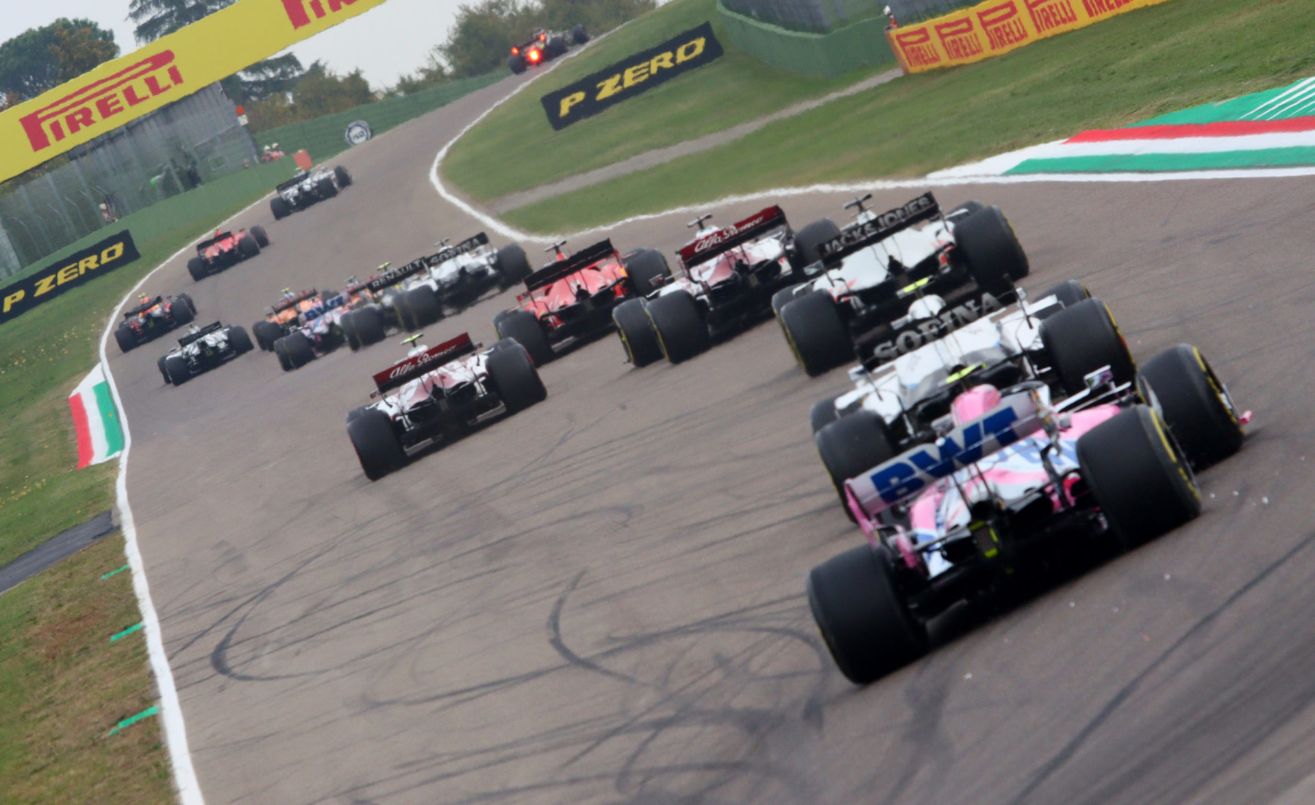 Formula 1 cars racing at the Emilia Romagna Grand Prix