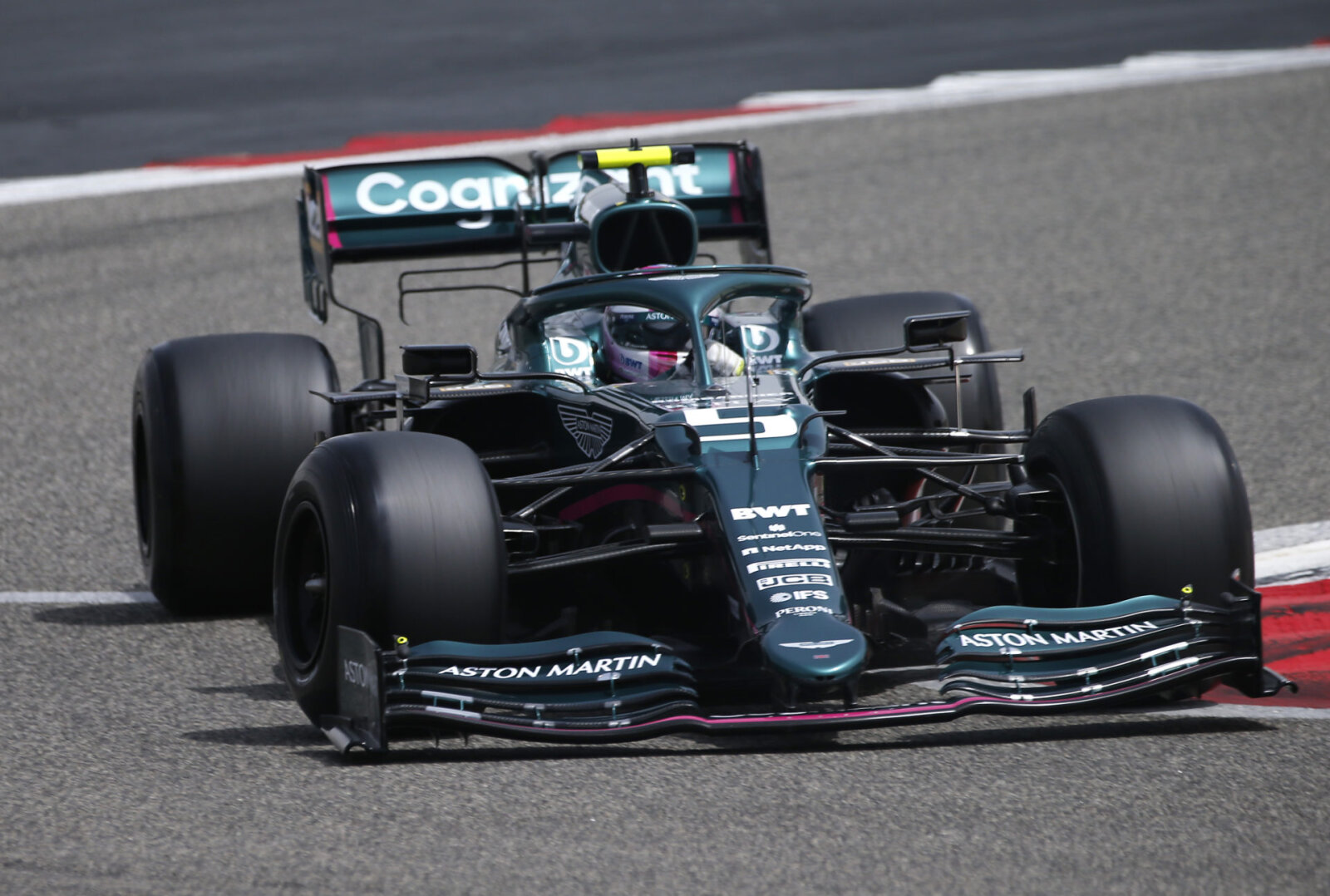 The Aston Martin of Sebastian Vettel in action during pre-season testing