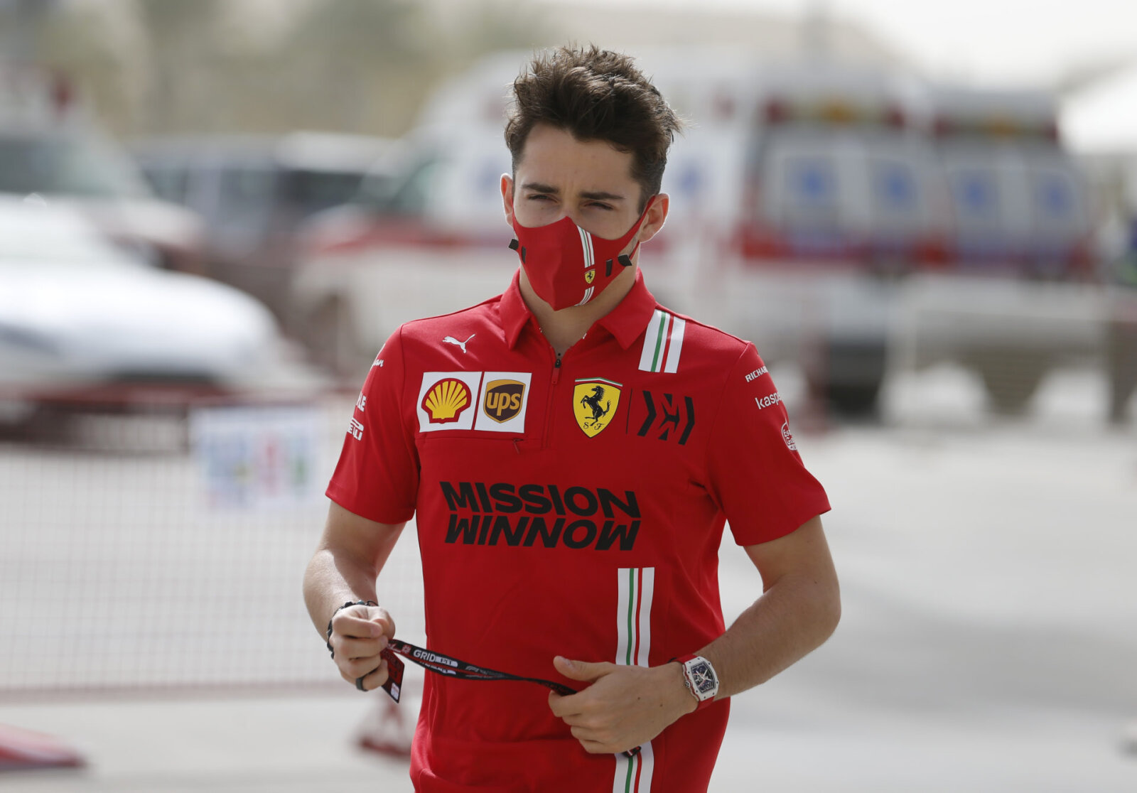 Ferrari driver Charles Leclerc looks on ahead of testing