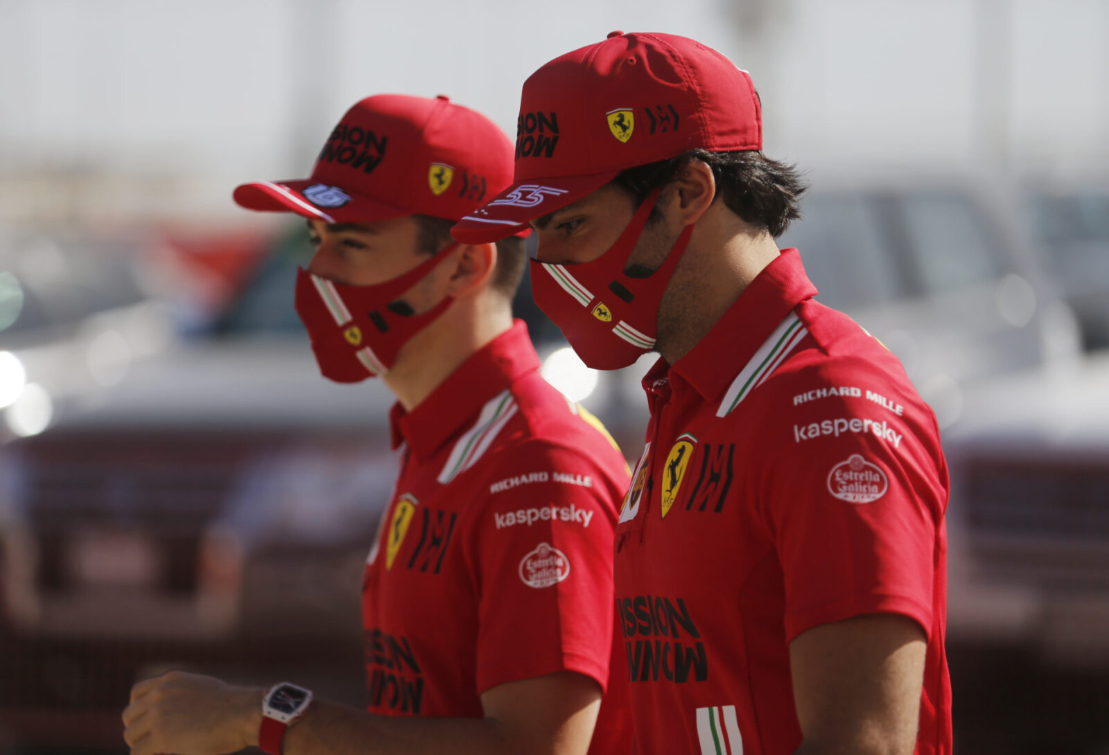 Ferrari drivers Carlos Sainz and Charles Leclerc during pre-season testing