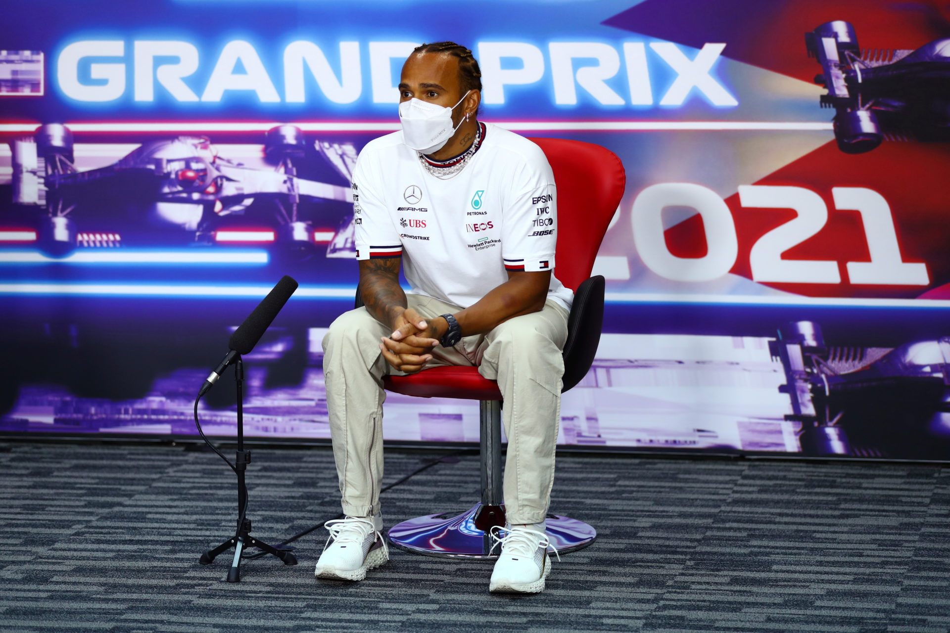 Lewis Hamilton during the Bahrain GP press conference