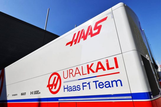 Haas F1 Team trucks in the paddock.
16.04.2021. Formula 1 World Championship, Rd 2, Emilia Romagna Grand Prix, Imola, Italy, Practice Day.
- www.xpbimages.com, EMail: requests@xpbimages.com &copy; Copyright: Moy / XPB Images