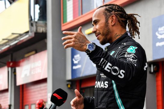 Pole sitter Lewis Hamilton (GBR) Mercedes AMG F1 in qualifying parc ferme.
17.04.2021. Formula 1 World Championship, Rd 2, Emilia Romagna Grand Prix, Imola, Italy, Qualifying Day.
- www.xpbimages.com, EMail: requests@xpbimages.com © Copyright: FIA Pool Image for Editorial Use Only