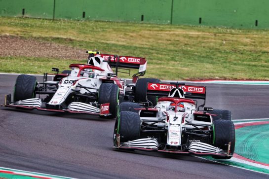 Kimi Raikkonen (FIN) Alfa Romeo Racing C41 leads team mate Antonio Giovinazzi (ITA) Alfa Romeo Racing C41.
18.04.2021. Formula 1 World Championship, Rd 2, Emilia Romagna Grand Prix, Imola, Italy, Race Day.
- www.xpbimages.com, EMail: requests@xpbimages.com &copy; Copyright: Charniaux / XPB Images