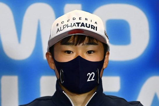 Yuki Tsunoda (JPN) AlphaTauri in the FIA Press Conference.
29.04.2021. Formula 1 World Championship, Rd 3, Portuguese Grand Prix, Portimao, Portugal, Preparation Day.
- www.xpbimages.com, EMail: requests@xpbimages.com &copy; Copyright: FIA Pool Image for Editorial Use Only