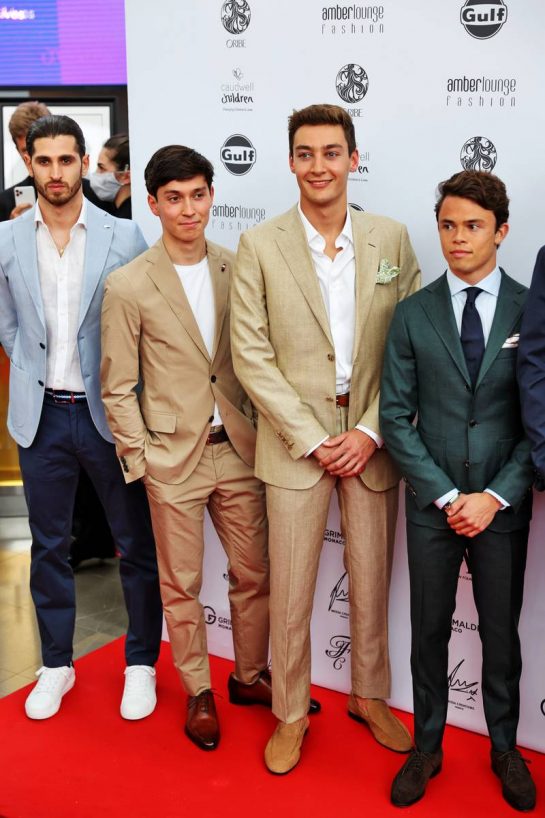 (L to R): Antonio Giovinazzi (ITA) Alfa Romeo Racing; Jack Aitken (GBR) / (KOR) Williams Racing Reserve Driver; George Russell (GBR) Williams Racing; Nyck de Vries (NLD) Mercedes AMG F1 Reserve Driver, at the Amber Lounge Fashion Show.
21.05.2021. Formula 1 World Championship, Rd 5, Monaco Grand Prix, Monte Carlo, Monaco, Friday.
- www.xpbimages.com, EMail: requests@xpbimages.com © Copyright: Batchelor / XPB Images