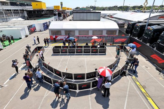 Paddock atmosphere - media pen.
06.05.2021. Formula 1 World Championship, Rd 4, Spanish Grand Prix, Barcelona, Spain, Preparation Day.
- www.xpbimages.com, EMail: requests@xpbimages.com &copy; Copyright: Moy / XPB Images