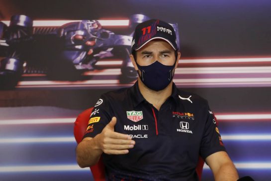 Sergio Perez (MEX) Red Bull Racing in the FIA Press Conference.
19.05.2021. Formula 1 World Championship, Rd 5, Monaco Grand Prix, Monte Carlo, Monaco, Preparation Day.
- www.xpbimages.com, EMail: requests@xpbimages.com © Copyright: FIA Pool Image for Editorial Use Only