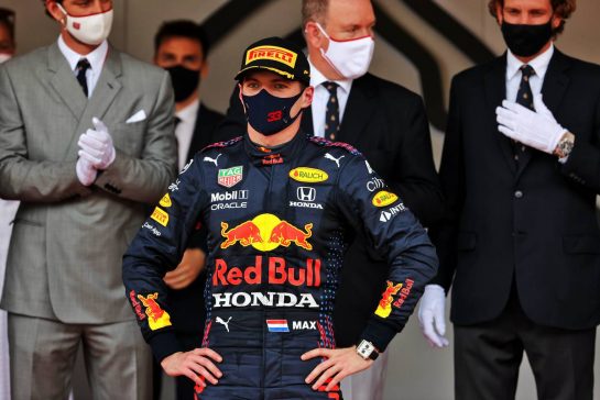 Race winner Max Verstappen (NLD) Red Bull Racing on the podium.
23.05.2021. Formula 1 World Championship, Rd 5, Monaco Grand Prix, Monte Carlo, Monaco, Race Day.
- www.xpbimages.com, EMail: requests@xpbimages.com © Copyright: Batchelor / XPB Images