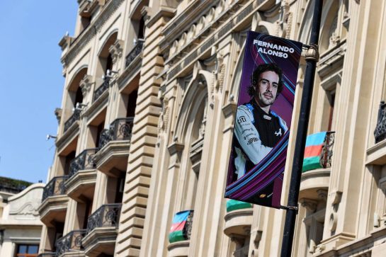 Circuit atmosphere - Fernando Alonso (ESP) Alpine F1 Team poster.
03.06.2021. Formula 1 World Championship, Rd 6, Azerbaijan Grand Prix, Baku Street Circuit, Azerbaijan, Preparation Day.
- www.xpbimages.com, EMail: requests@xpbimages.com &copy; Copyright: Moy / XPB Images