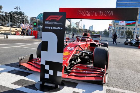 Pole sitter Charles Leclerc (MON) Ferrari SF-21 in parc ferme.
05.06.2021. Formula 1 World Championship, Rd 6, Azerbaijan Grand Prix, Baku Street Circuit, Azerbaijan, Qualifying Day.
- www.xpbimages.com, EMail: requests@xpbimages.com &copy; Copyright: Batchelor / XPB Images