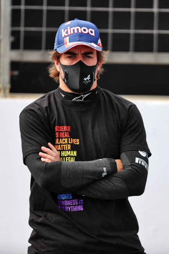 Fernando Alonso (ESP) Alpine F1 Team on the grid.
06.06.2021. Formula 1 World Championship, Rd 6, Azerbaijan Grand Prix, Baku Street Circuit, Azerbaijan, Race Day.
- www.xpbimages.com, EMail: requests@xpbimages.com &copy; Copyright: Batchelor / XPB Images