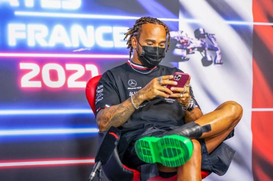 Lewis Hamilton (GBR) Mercedes AMG F1 in the FIA Press Conference.
17.06.2021. Formula 1 World Championship, Rd 7, French Grand Prix, Paul Ricard, France, Preparation Day.
- www.xpbimages.com, EMail: requests@xpbimages.com &copy; Copyright: FIA Pool Image for Editorial Use Only