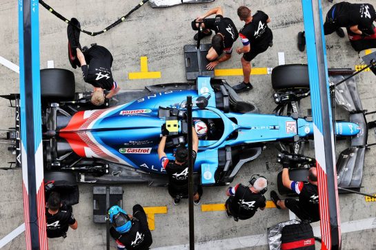 Esteban Ocon (FRA) Alpine F1 Team A521 in the pits.
25.06.2021. Formula 1 World Championship, Rd 8, Steiermark Grand Prix, Spielberg, Austria, Practice Day.
- www.xpbimages.com, EMail: requests@xpbimages.com © Copyright: Moy / XPB Images