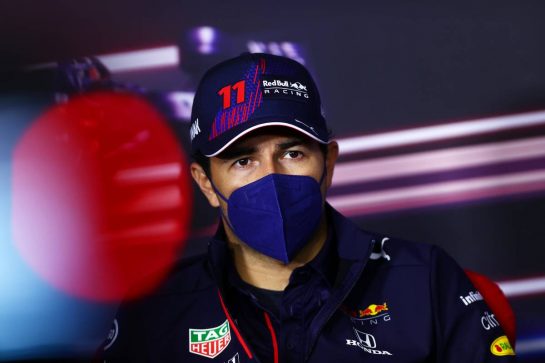 Sergio Perez (MEX) Red Bull Racing in the FIA Press Conference.
01.07.2021. Formula 1 World Championship, Rd 9, Austrian Grand Prix, Spielberg, Austria, Preparation Day.
- www.xpbimages.com, EMail: requests@xpbimages.com © Copyright: FIA Pool Image for Editorial Use Only