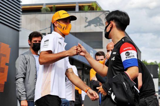 (L to R): Daniel Ricciardo (AUS) McLaren with Guanyu Zhou (CHN) Alpine F1 Team Test Driver.
01.07.2021. Formula 1 World Championship, Rd 9, Austrian Grand Prix, Spielberg, Austria, Preparation Day.
- www.xpbimages.com, EMail: requests@xpbimages.com © Copyright: Moy / XPB Images