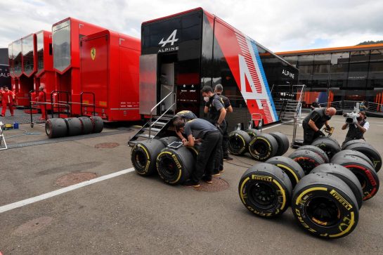 Pirelli tyres used by the Alpine F1 Team.
02.07.2021. Formula 1 World Championship, Rd 9, Austrian Grand Prix, Spielberg, Austria, Practice Day.
- www.xpbimages.com, EMail: requests@xpbimages.com © Copyright: Moy / XPB Images