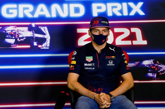 Max Verstappen (NLD) Red Bull Racing in the FIA Press Conference.
15.07.2021. Formula 1 World Championship, Rd 10, British Grand Prix, Silverstone, England, Preparation Day.
- www.xpbimages.com, EMail: requests@xpbimages.com © Copyright: FIA Pool Image for Editorial Use Only