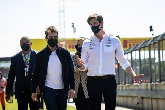 (L to R): Tom Cruise (USA) Actor with Toto Wolff (GER) Mercedes AMG F1 Shareholder and Executive Director.
18.07.2021. Formula 1 World Championship, Rd 10, British Grand Prix, Silverstone, England, Race Day.
- www.xpbimages.com, EMail: requests@xpbimages.com &copy; Copyright: Bearne / XPB Images