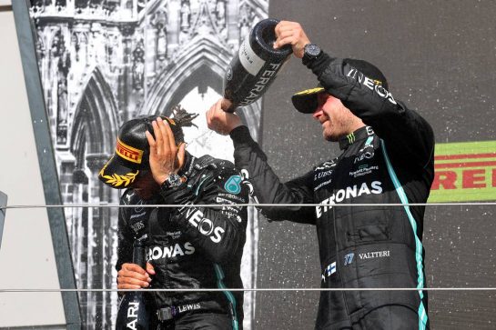 1st place Lewis Hamilton (GBR) Mercedes AMG F1 and 3rd place Valtteri Bottas (FIN) Mercedes AMG F1.
18.07.2021. Formula 1 World Championship, Rd 10, British Grand Prix, Silverstone, England, Race Day.
- www.xpbimages.com, EMail: requests@xpbimages.com &copy; Copyright: Batchelor / XPB Images