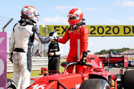 (L to R): George Russell (GBR) Williams Racing with Charles Leclerc (MON) Ferrari SF-21 in parc ferme.
18.07.2021. Formula 1 World Championship, Rd 10, British Grand Prix, Silverstone, England, Race Day.
- www.xpbimages.com, EMail: requests@xpbimages.com &copy; Copyright: Batchelor / XPB Images