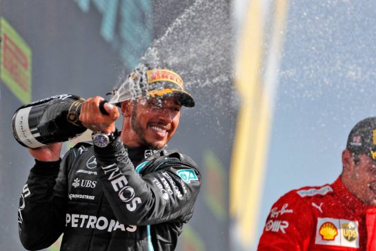 Race winner Lewis Hamilton (GBR) Mercedes AMG F1 celebrates on the podium.
18.07.2021. Formula 1 World Championship, Rd 10, British Grand Prix, Silverstone, England, Race Day.
- www.xpbimages.com, EMail: requests@xpbimages.com &copy; Copyright: Staley / XPB Images
