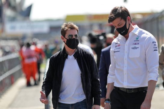 (L to R): Tom Cruise (USA) Actor, with Toto Wolff (GER) Mercedes AMG F1 Shareholder and Executive Director.
18.07.2021. Formula 1 World Championship, Rd 10, British Grand Prix, Silverstone, England, Race Day.
- www.xpbimages.com, EMail: requests@xpbimages.com &copy; Copyright: Staley / XPB Images