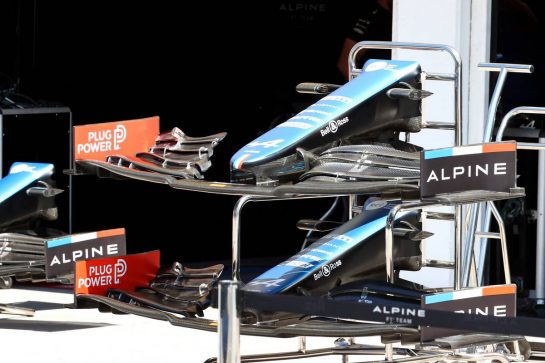Alpine F1 Team A521 front wings.
29.07.2021. Formula 1 World Championship, Rd 11, Hungarian Grand Prix, Budapest, Hungary, Preparation Day.
- www.xpbimages.com, EMail: requests@xpbimages.com © Copyright: Batchelor / XPB Images