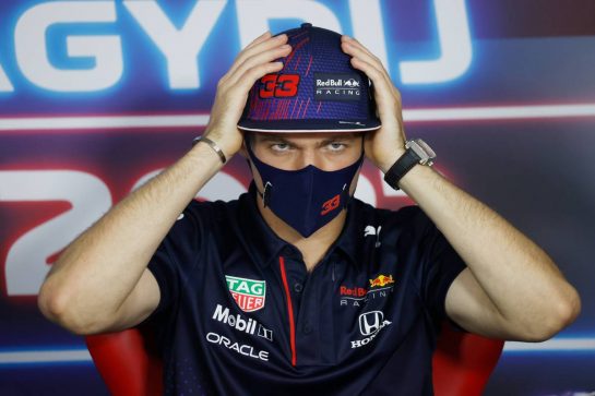 Max Verstappen (NLD) Red Bull Racing in the FIA Press Conference.
29.07.2021. Formula 1 World Championship, Rd 11, Hungarian Grand Prix, Budapest, Hungary, Preparation Day.
- www.xpbimages.com, EMail: requests@xpbimages.com © Copyright: FIA Pool Image for Editorial Use Only