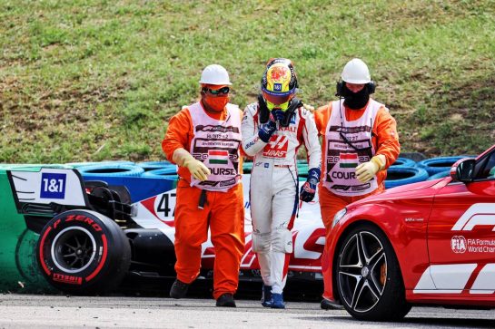 Mick Schumacher (GER) Haas VF-21 crashed in the second practice session.
31.07.2021. Formula 1 World Championship, Rd 11, Hungarian Grand Prix, Budapest, Hungary, Qualifying Day.
- www.xpbimages.com, EMail: requests@xpbimages.com &copy; Copyright: Batchelor / XPB Images