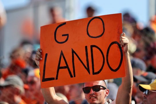 Circuit atmosphere - fans in the grandstand and a banner for Lando Norris (GBR) McLaren.
31.07.2021. Formula 1 World Championship, Rd 11, Hungarian Grand Prix, Budapest, Hungary, Qualifying Day.
- www.xpbimages.com, EMail: requests@xpbimages.com &copy; Copyright: Moy / XPB Images