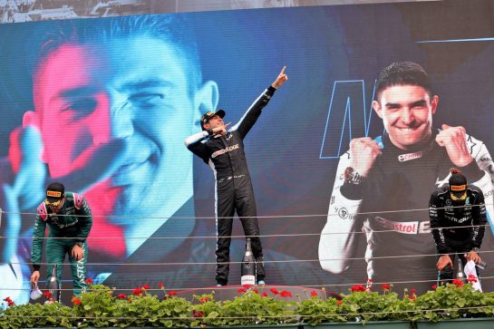 The podium (L to R): Sebastian Vettel (GER) Aston Martin F1 Team, second; Esteban Ocon (FRA) Alpine F1 Team, race winner; Lewis Hamilton (GBR) Mercedes AMG F1, third.
01.08.2021. Formula 1 World Championship, Rd 11, Hungarian Grand Prix, Budapest, Hungary, Race Day.
- www.xpbimages.com, EMail: requests@xpbimages.com &copy; Copyright: Charniaux / XPB Images