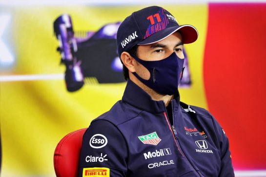 Sergio Perez (MEX) Red Bull Racing in the FIA Press Conference.
26.08.2021. Formula 1 World Championship, Rd 12, Belgian Grand Prix, Spa Francorchamps, Belgium, Preparation Day.
- www.xpbimages.com, EMail: requests@xpbimages.com © Copyright: Charniaux / XPB Images