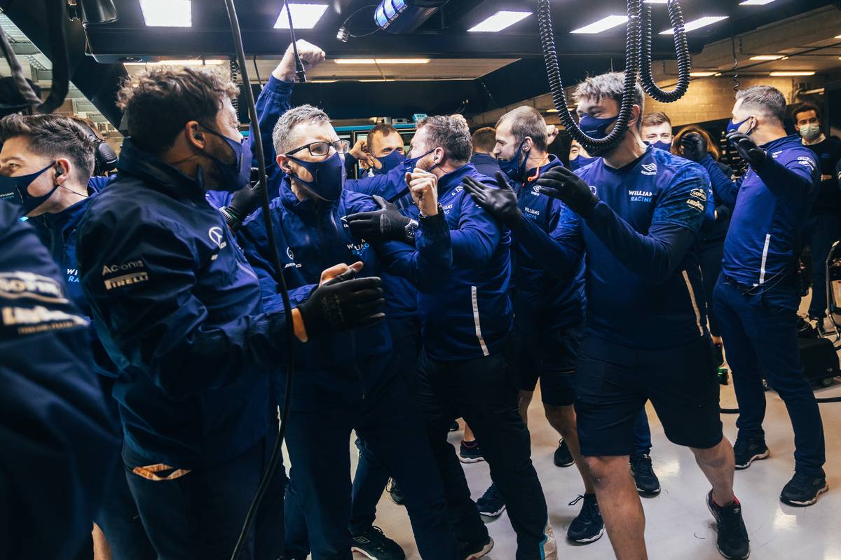Williams Racing celebrate second position for George Russell (GBR) Williams Racing in qualifying. 28.08.2021. Formula 1 World Championship, Rd 12, Belgian Grand Prix, Spa