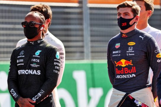 (L to R): Lewis Hamilton (GBR) Mercedes AMG F1 with Max Verstappen (NLD) Red Bull Racing on the grid.
05.09.2021. Formula 1 World Championship, Rd 13, Dutch Grand Prix, Zandvoort, Netherlands, Race Day.
- www.xpbimages.com, EMail: requests@xpbimages.com © Copyright: Batchelor / XPB Images