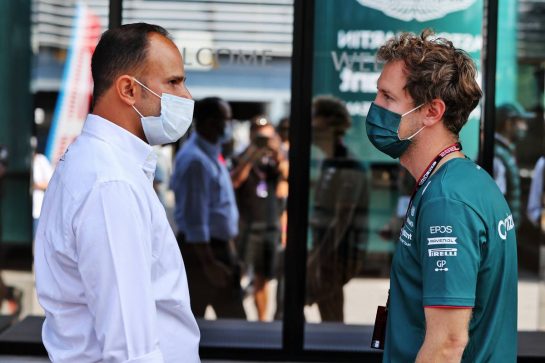 (L to R): Vitantonio Liuzzi (ITA) FIA Steward with Sebastian Vettel (GER) Aston Martin F1 Team.
12.09.2021. Formula 1 World Championship, Rd 14, Italian Grand Prix, Monza, Italy, Race Day.
- www.xpbimages.com, EMail: requests@xpbimages.com &copy; Copyright: Moy / XPB Images
