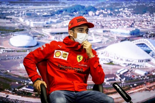 Charles Leclerc (MON) Ferrari in the FIA Press Conference.
23.09.2021. Formula 1 World Championship, Rd 15, Russian Grand Prix, Sochi Autodrom, Sochi, Russia, Preparation Day.
- www.xpbimages.com, EMail: requests@xpbimages.com &copy; Copyright: FIA Pool Image for Editorial Use Only