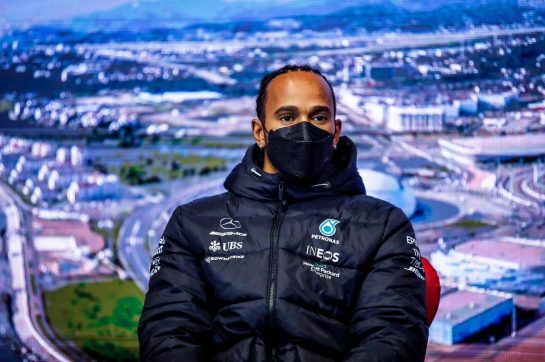 Lewis Hamilton (GBR) Mercedes AMG F1 in the FIA Press Conference.
23.09.2021. Formula 1 World Championship, Rd 15, Russian Grand Prix, Sochi Autodrom, Sochi, Russia, Preparation Day.
- www.xpbimages.com, EMail: requests@xpbimages.com &copy; Copyright: FIA Pool Image for Editorial Use Only