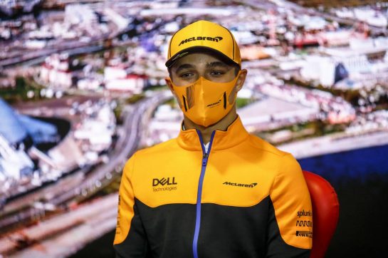Lando Norris (GBR) McLaren in the FIA Press Conference.
23.09.2021. Formula 1 World Championship, Rd 15, Russian Grand Prix, Sochi Autodrom, Sochi, Russia, Preparation Day.
- www.xpbimages.com, EMail: requests@xpbimages.com &copy; Copyright: FIA Pool Image for Editorial Use Only