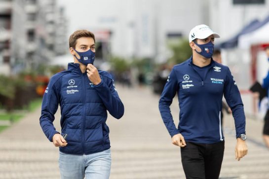 (L to R): George Russell (GBR) Williams Racing and team mate Nicholas Latifi (CDN) Williams Racing.
23.09.2021. Formula 1 World Championship, Rd 15, Russian Grand Prix, Sochi Autodrom, Sochi, Russia, Preparation Day.
- www.xpbimages.com, EMail: requests@xpbimages.com &copy; Copyright: Bearne / XPB Images