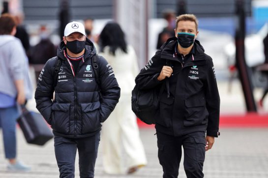 (L to R): Valtteri Bottas (FIN) Mercedes AMG F1 with Antti Vierula (FIN) Personal Trainer.
24.09.2021. Formula 1 World Championship, Rd 15, Russian Grand Prix, Sochi Autodrom, Sochi, Russia, Practice Day.
- www.xpbimages.com, EMail: requests@xpbimages.com &copy; Copyright: Bearne / XPB Images